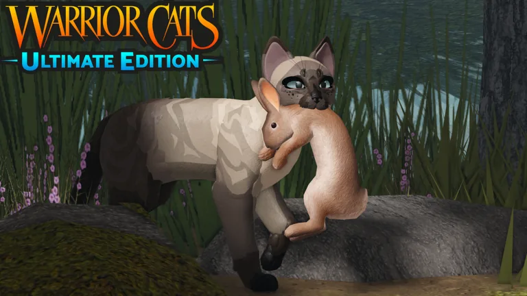 Warrior Cats Ultimate Edition thumbnail on Roblox, cats in a forest camp